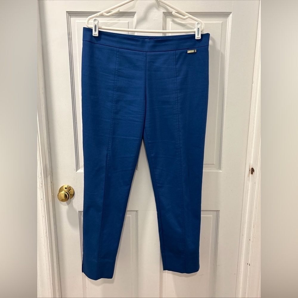 Tory Burch Women’s Seamed Dress Pants Size 12 Royal Blue Stretch Slit Hem EUC